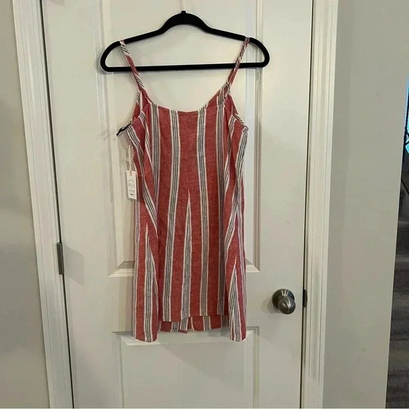 Forever 21 Mini Dress Sz medium Linen blend striped spaghetti straps $5 - Picture 2 of 5